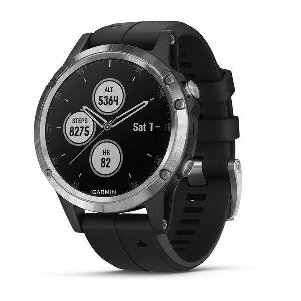 Часы Garmin (Гармин) FENIX 5 PLUS серебристые с черным ремешком